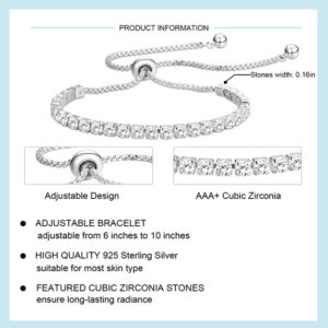 Sterling Silver Plated Tennis Bracelets for Women Girls Mom Wife Kids Ideas